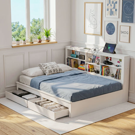 Byron Farmhouse Double Bed with Storage, White