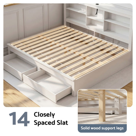 Byron Farmhouse Double Bed with Storage, White, view 2