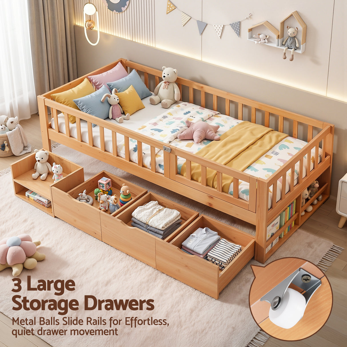 Juniper Montessori Kids Bed, Natural, view 5