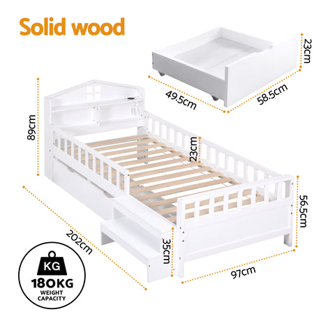 Ventimiglia Single Wooden Bed Frame, White