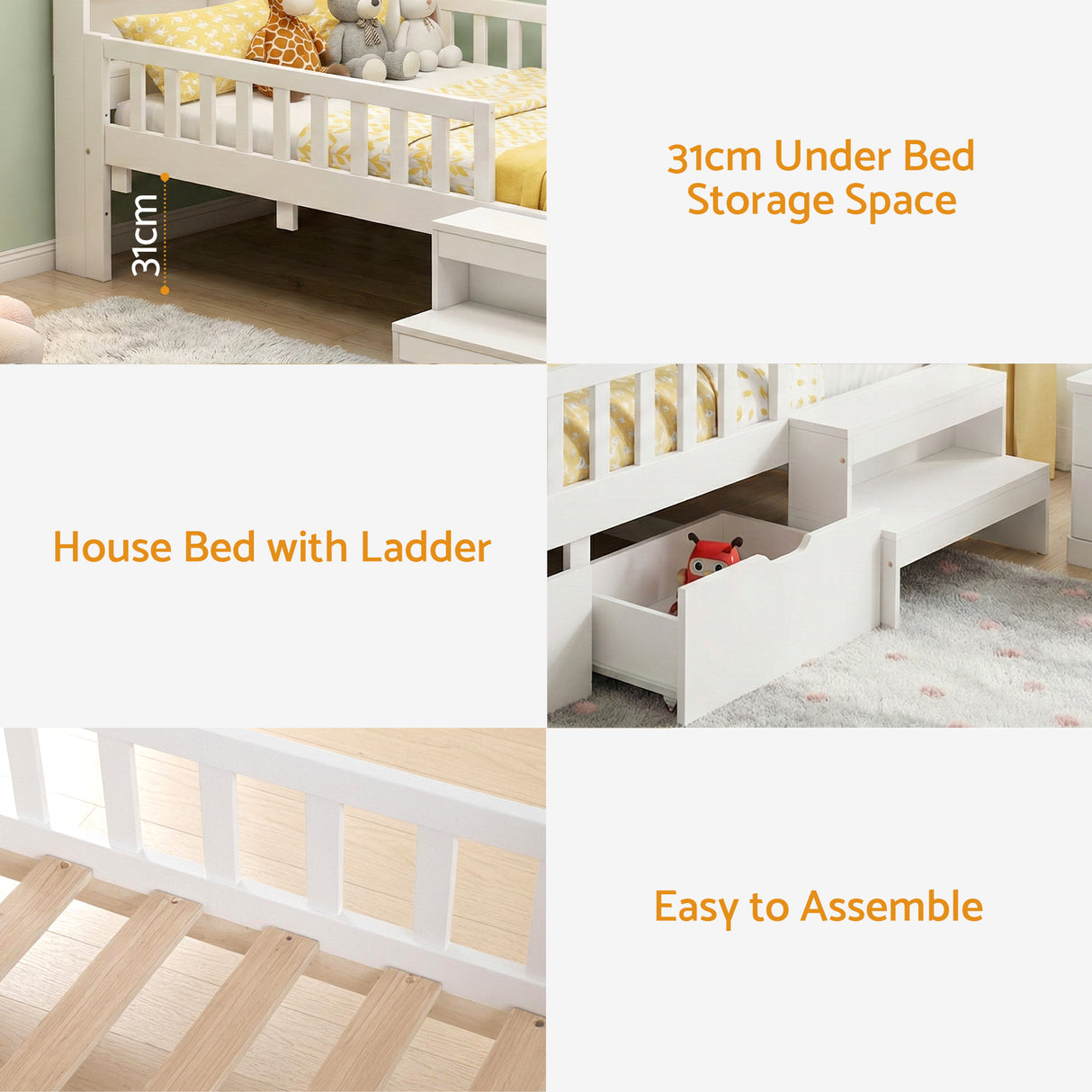 Ventimiglia Single Wooden Bed Frame, White