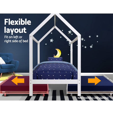 Kids house trundle daybed frame in white
