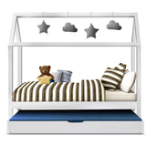 Artiss HOLY Kids House Trundle Daybed — White Solid Pine — Allure Home Collections