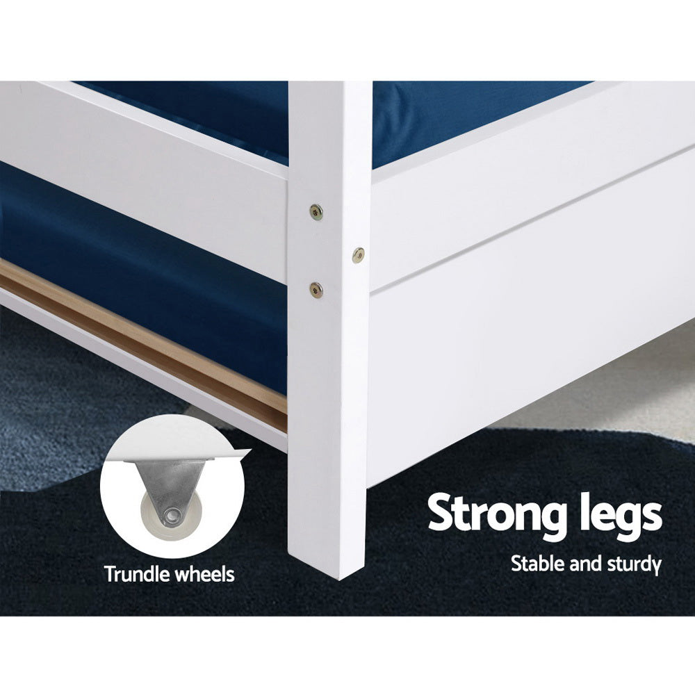 Kids house trundle daybed frame in white