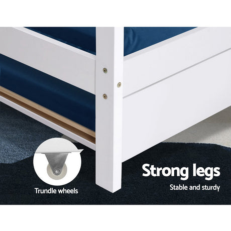 Kids house trundle daybed frame in white