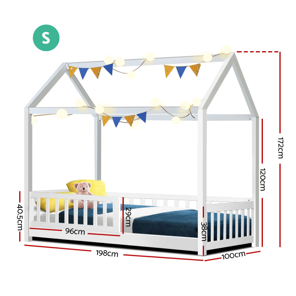 Kids house single bed frame in white