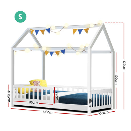 Kids house single bed frame in white
