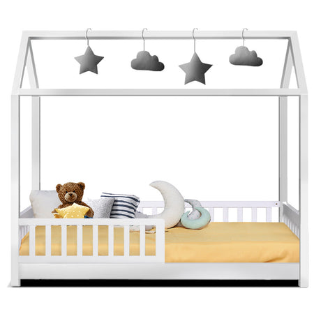 Kids house single bed frame in white