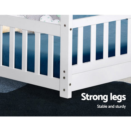 Kids house single bed frame in white