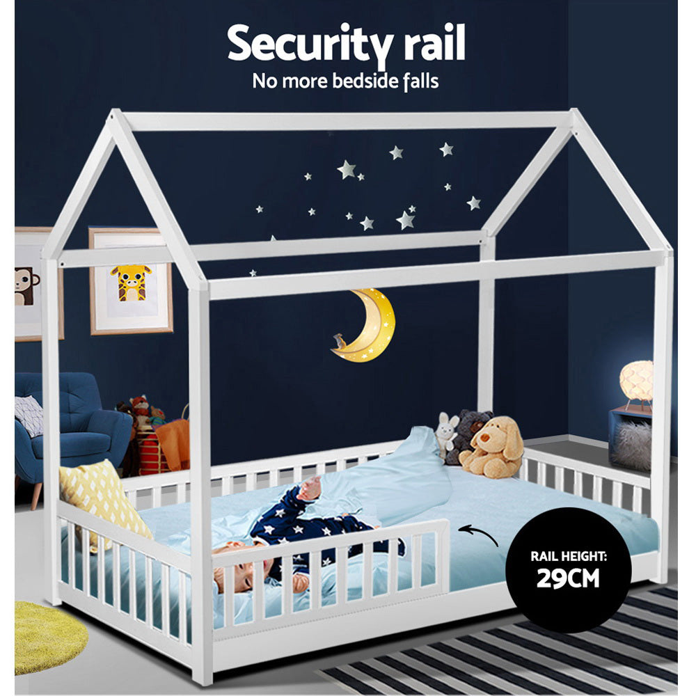 Kids house single bed frame in white