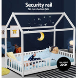 Kids house single bed frame in white