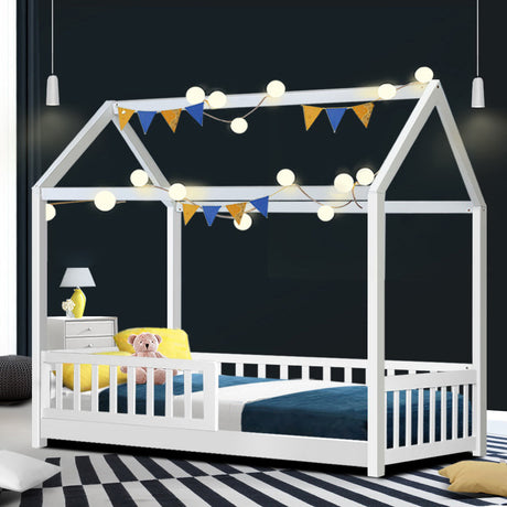 Artiss ROCK Kids House Bed Frame — White Solid Pine — Allure Home Collections