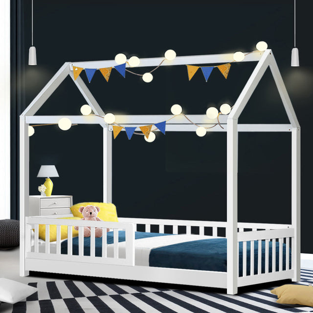 Artiss ROCK Kids House Bed Frame — White Solid Pine — Allure Home Collections