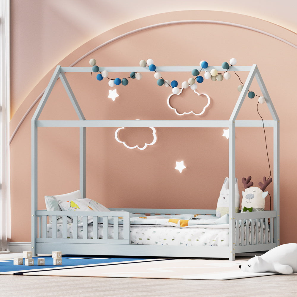 Artiss ROCK Kids House Bed Frame — Grey Solid Pine — Allure Home Collections