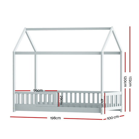Artiss ROCK Kids House Bed Frame — Grey Solid Pine — Allure Home Collections