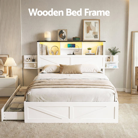 Mayfair Double Bookcase Bed, White, view 4