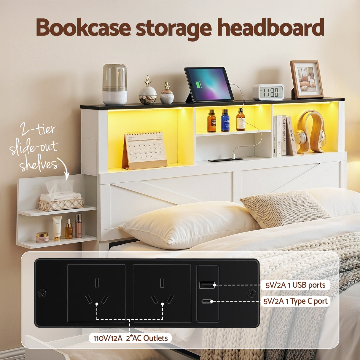 Mayfair Double Bookcase Bed, White, view 5