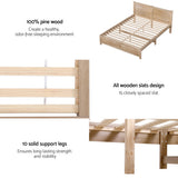 Artiss double acacia wood oatmeal bed frame showing 300kg capacity — Allure Home Collections