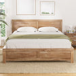 Artiss double acacia wood bed frame in oatmeal light oak veneer — full front view — Allure Home Collections