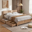 Vaucluse wooden bed in a pine blend with two built in storage drawers in a modern bedroom