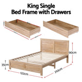 Hawken King Single Bed with Drawers, Light Oak, view 3