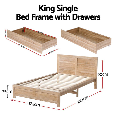 Hawken King Single Bed with Drawers, Light Oak, view 3