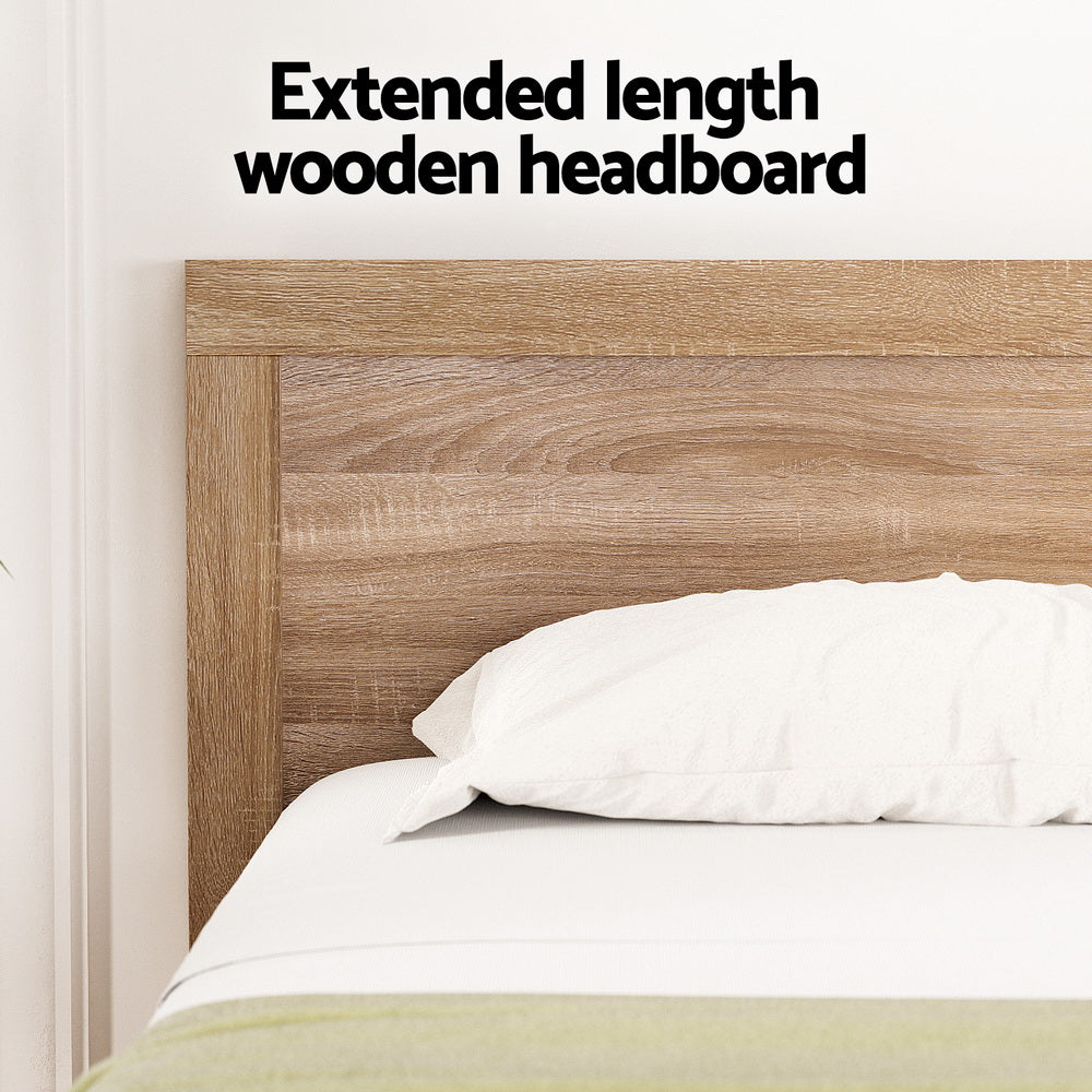 Artiss queen acacia wood bed frame from foot end — Allure Home Collections