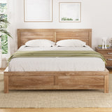 Artiss acacia wood queen bed frame in oatmeal light oak veneer — full view — Allure Home Collections