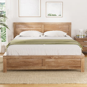 Kirribilli queen acacia wood bed frame in oatmeal light oak veneer