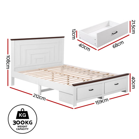 Belmont Queen Wooden Bed with Drawers, White, view 2