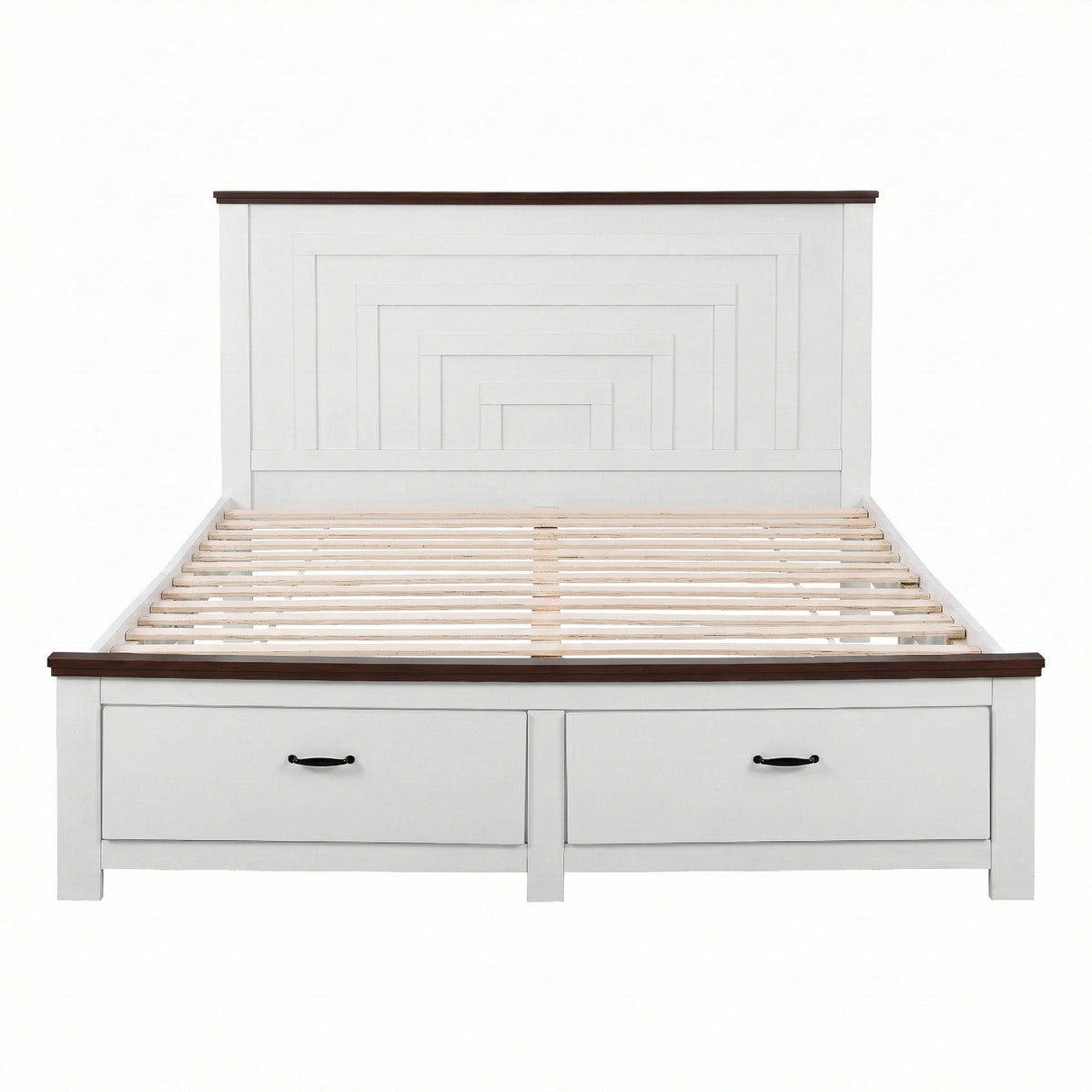 Belmont Queen Wooden Bed with Drawers, White, view 3