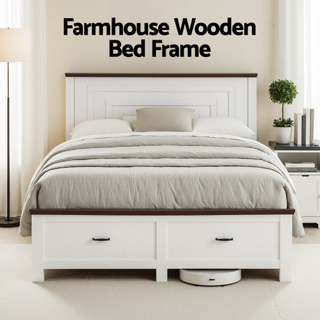 Belmont Queen Wooden Bed with Drawers, White, view 4