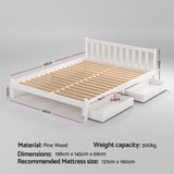 Artiss SOFIE white storage double bed frame showing plywood slat and angled bracket — Allure Home Collections
