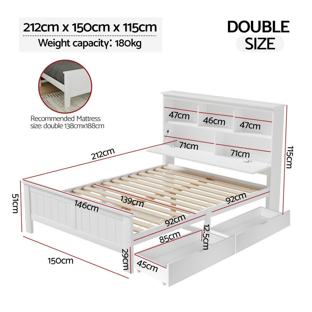 Cogne Double Wooden Bed Frame, White