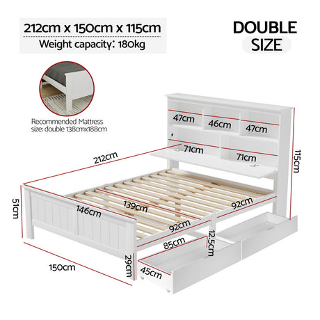 Cogne Double Wooden Bed Frame, White