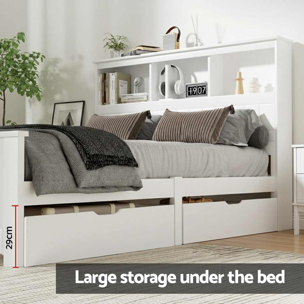 Cogne Double Wooden Bed Frame, White