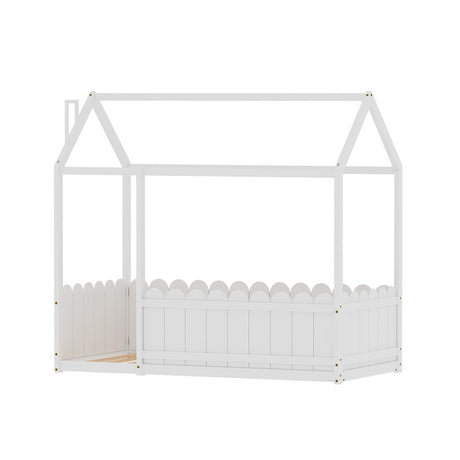 Artiss KORI Kids House Single Bed Frame — White Solid Pine — Allure Home Collections