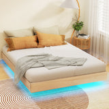 Artiss ODIN floating queen bed frame in pine with LED lighting — Allure Home Collections
