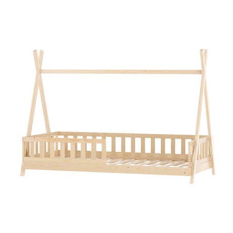 Artiss PUAH Kids House Bed Frame — Oak Solid Pine with Plywood Slats — Allure Home Collections