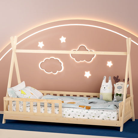 Artiss PUAH Kids House Bed Frame — Oak Solid Pine with Plywood Slats — Allure Home Collections