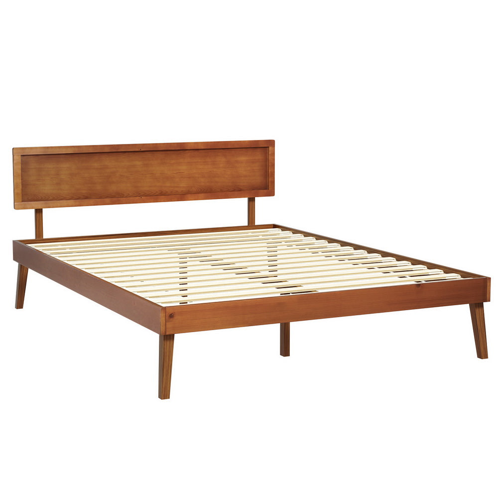 Artiss SPLAY queen walnut solid pinewood bed frame showing splay leg design — Allure Home Collections