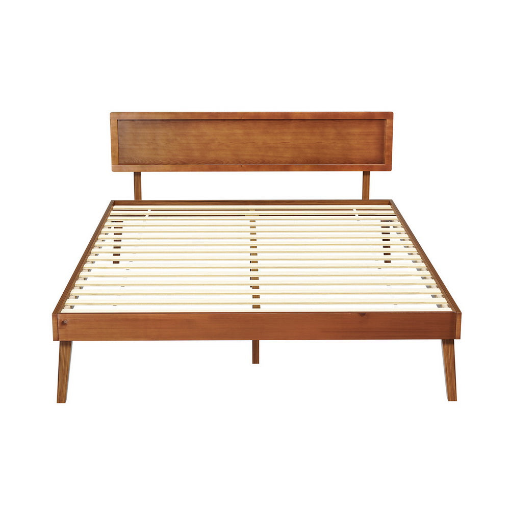Artiss SPLAY queen walnut pinewood bed frame side profile — Allure Home Collections