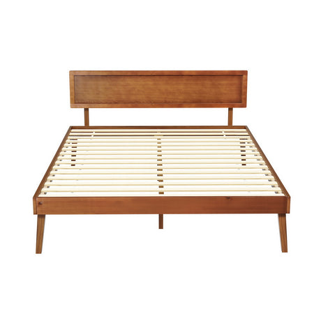 Artiss SPLAY queen walnut pinewood bed frame side profile — Allure Home Collections