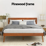 Artiss SPLAY walnut queen bed frame styled in bedroom — Allure Home Collections