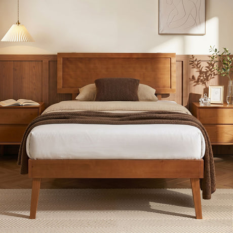 Moncalieri Walnut Single bed frame in a modern bedroom