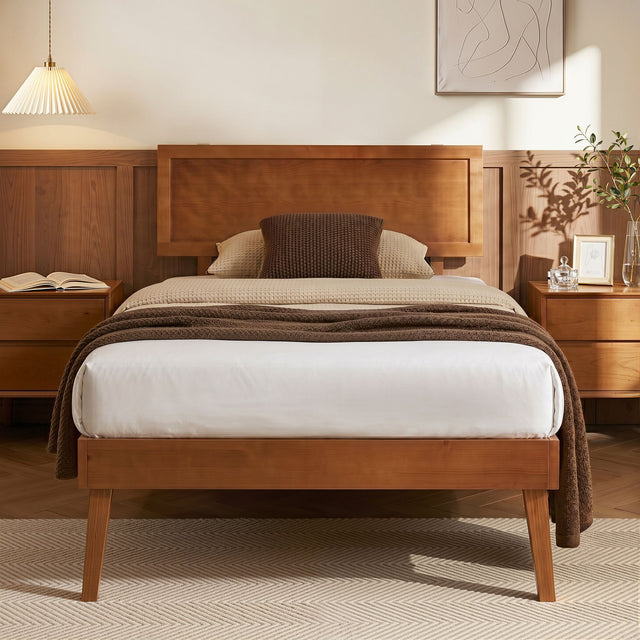 Moncalieri Walnut Single bed frame in a modern bedroom