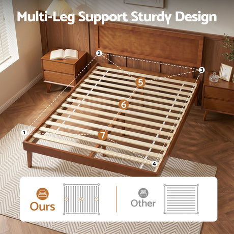 Moncalieri Single Wooden Bed Frame, Walnut
