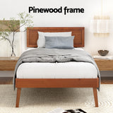 Artiss SPLAY walnut single bed frame styled in bedroom — Allure Home Collections