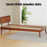 Artiss SPLAY single walnut pinewood bed frame from foot end — Allure Home Collections