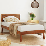 Artiss SPLAY single bed frame in walnut pinewood — full front view — Allure Home Collections